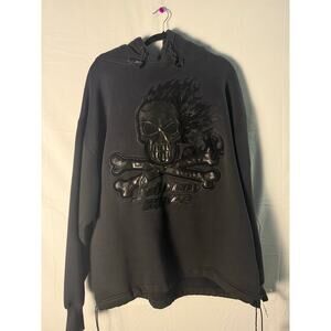 Johnny Blaze Method Man X Skull Leather Material Full Zip Hoodie Jacket Size XL